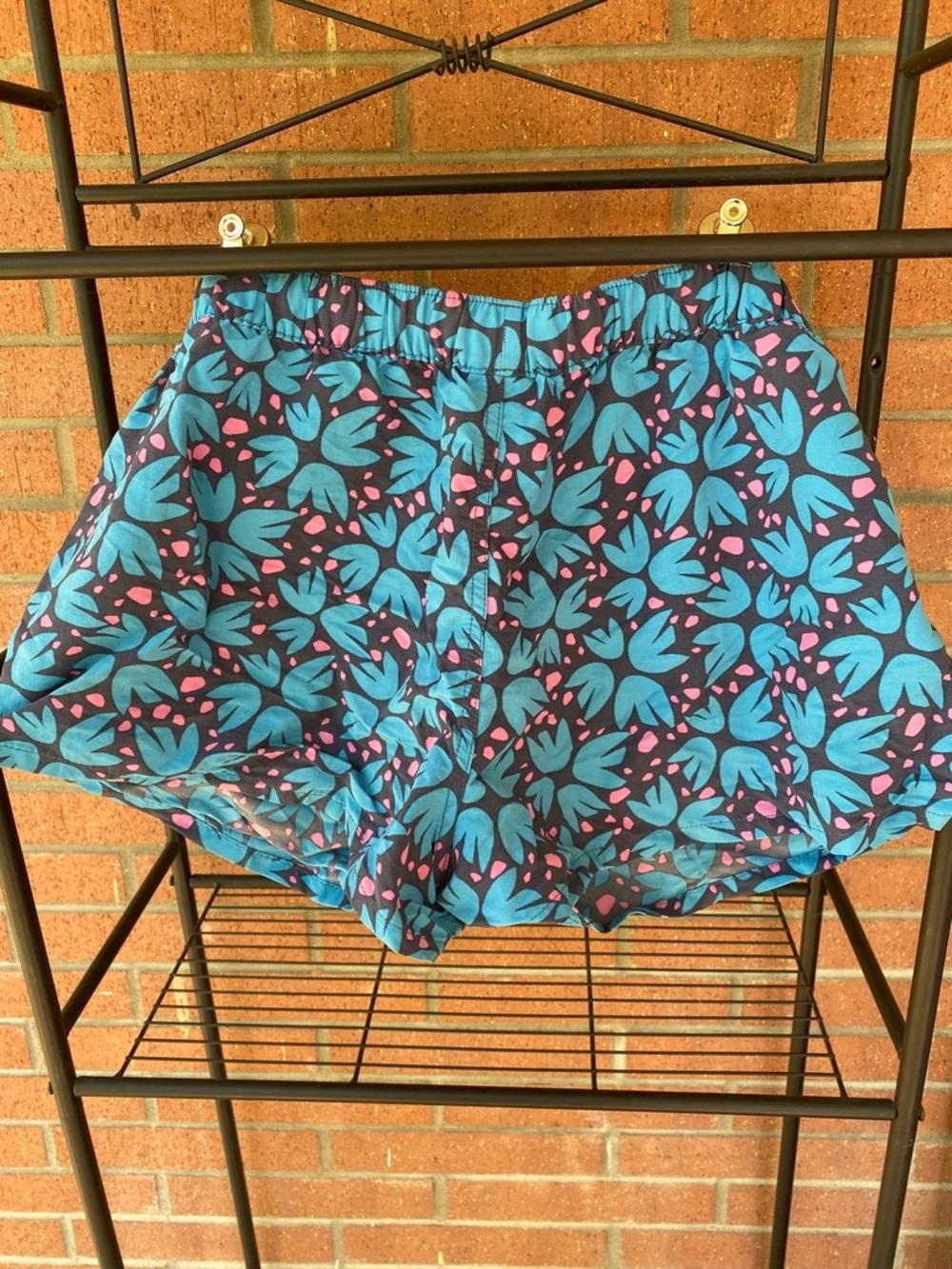 Patagonia Blue Floral Athletic Shorts with Pink Accents
